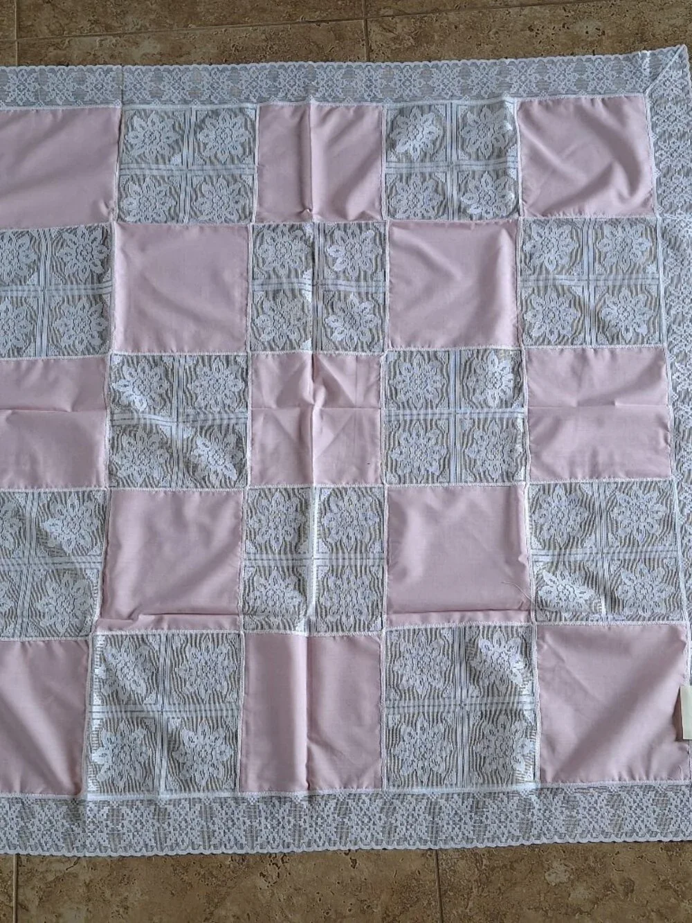 Lace and Blush Pink Patchwork Tablecloth 44 x 44